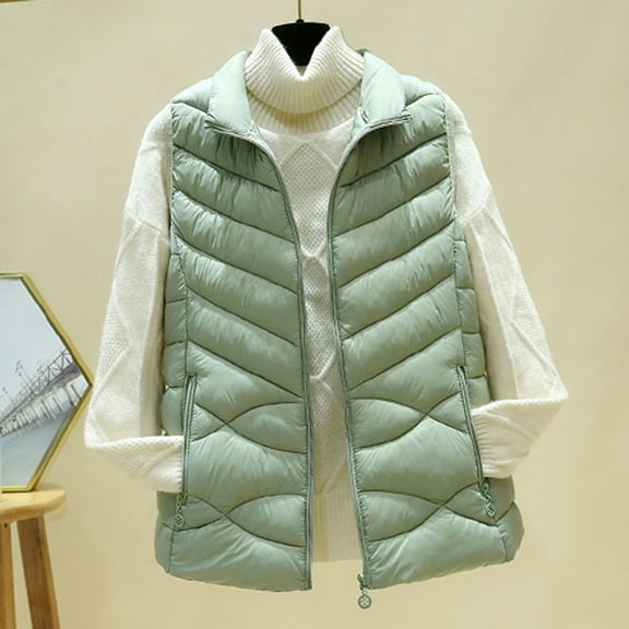 Zedker Classic Sleeveless Puffer Vests for Women, Comfy Thermal Zip Front Fleece Lined Body Warmer with Pockets, Casual Lapel Collar Jackets,Green,XXXXXL