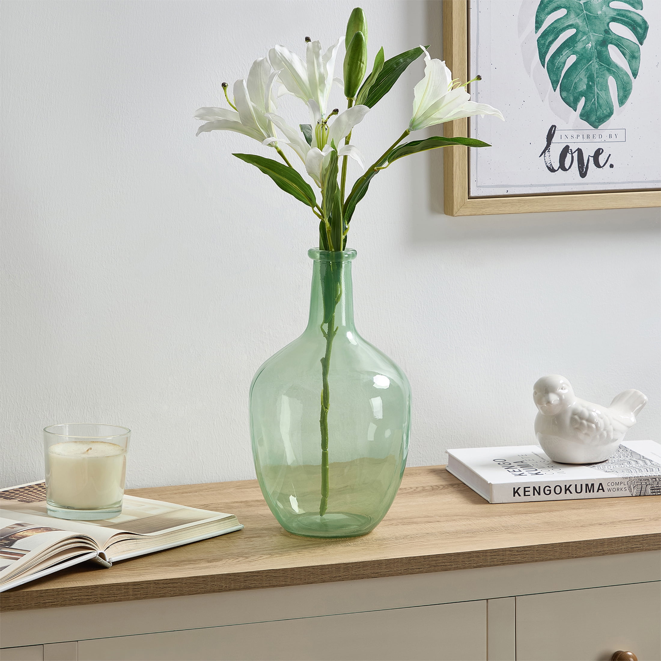 Home Decor Collection Tinted Glass Bottleneck Vase, 12'', Green