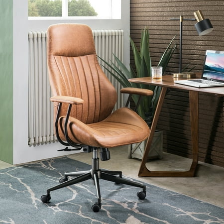 High back ergonomic computer executive chair, suede deepen seat and stainless steel frame belt wheels(Brown)
