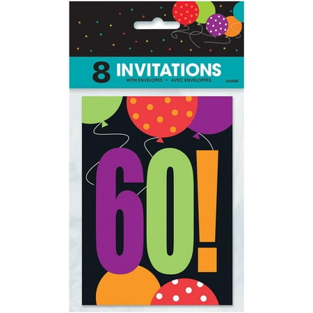  Birthday  Cheer 60th  Birthday  Invitations 8 ct Walmart  com