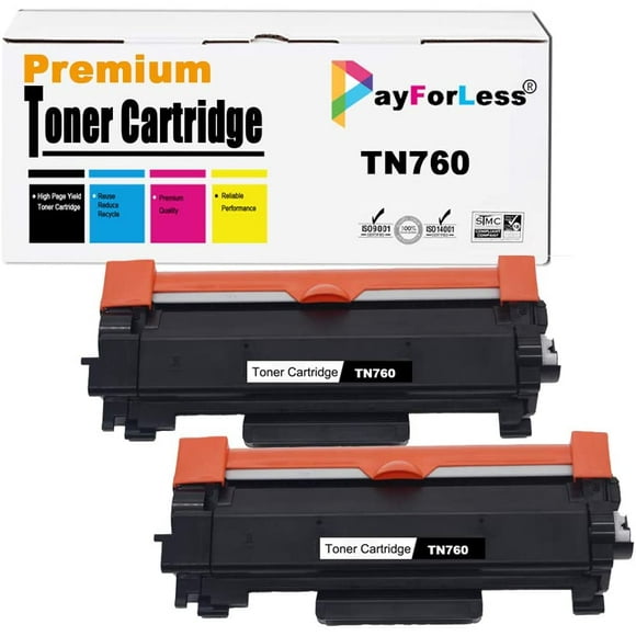 PayForLess® TN 760 TN-760 Toner Cartridge for Brother HL-L2370DW DCP-L2550DW HL-L2390DW MFC-L2750DW MFC-L2710DW