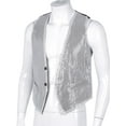 thumbnail image 3 of Kaerm Men's Sequin Vest Shiny Suit Vest V-Neck Party Dress Jacket Tuxedo Waistcoat Silver M, 3 of 7