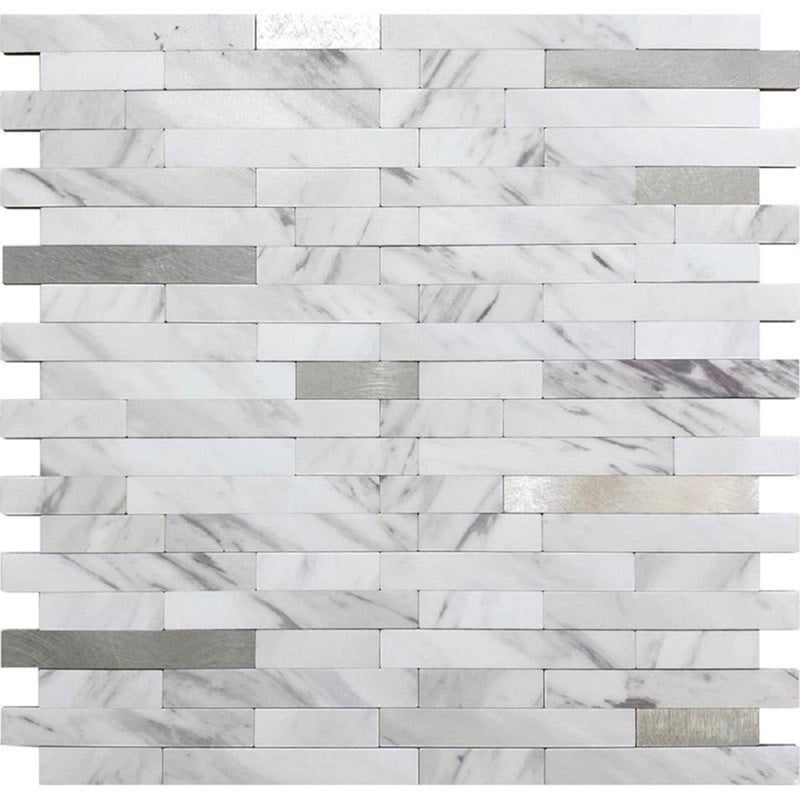 10 pack Stack White and Silver 11.8 in. x 10.23 in. Peel and Stick Backsplash Tile for Kitchen and Bathroom (9.26 Sq. / Case)