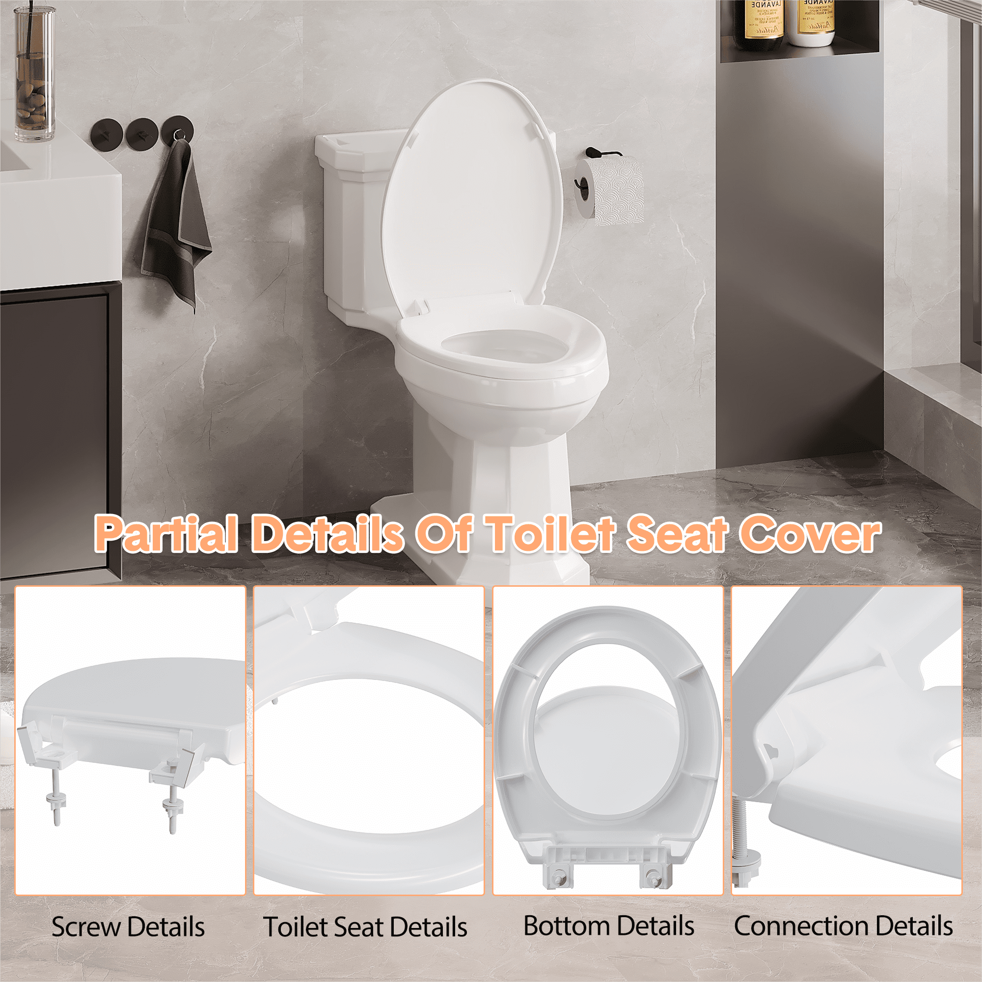 Toilet Seats Elongated, Quick Release PP Slow Close Toilet Seats, Fits 19-Inch Elongated Toilets, Perfect for Family Bathroom Training