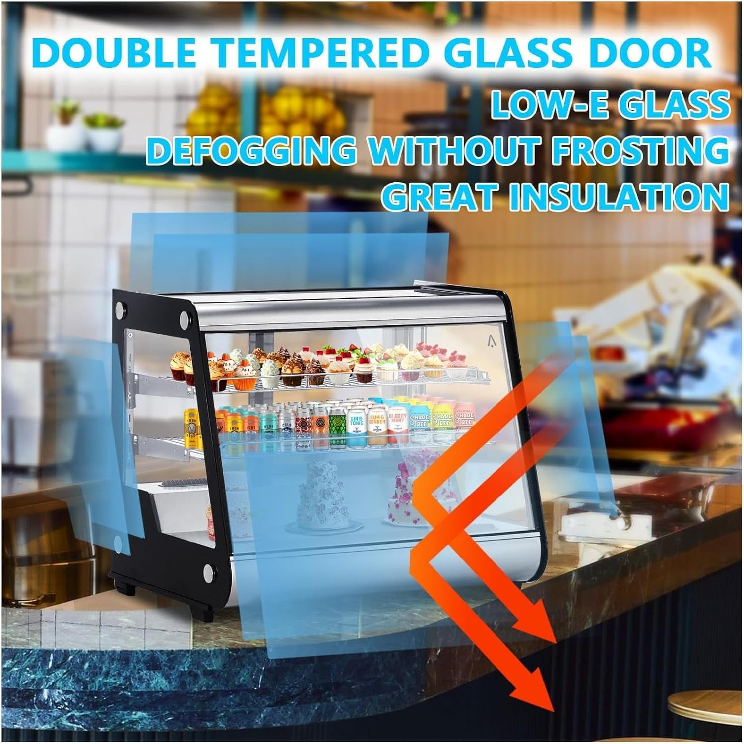 NEILA Commercial Display Cake Refrigerator, 5.3 cu Refrigerator Display Cabinet,3 Tier, LED Countertop Pastry Display Cabinet,Tempered Glass Door,For Shops, Cafes,Black Bakeries, Restaurants
