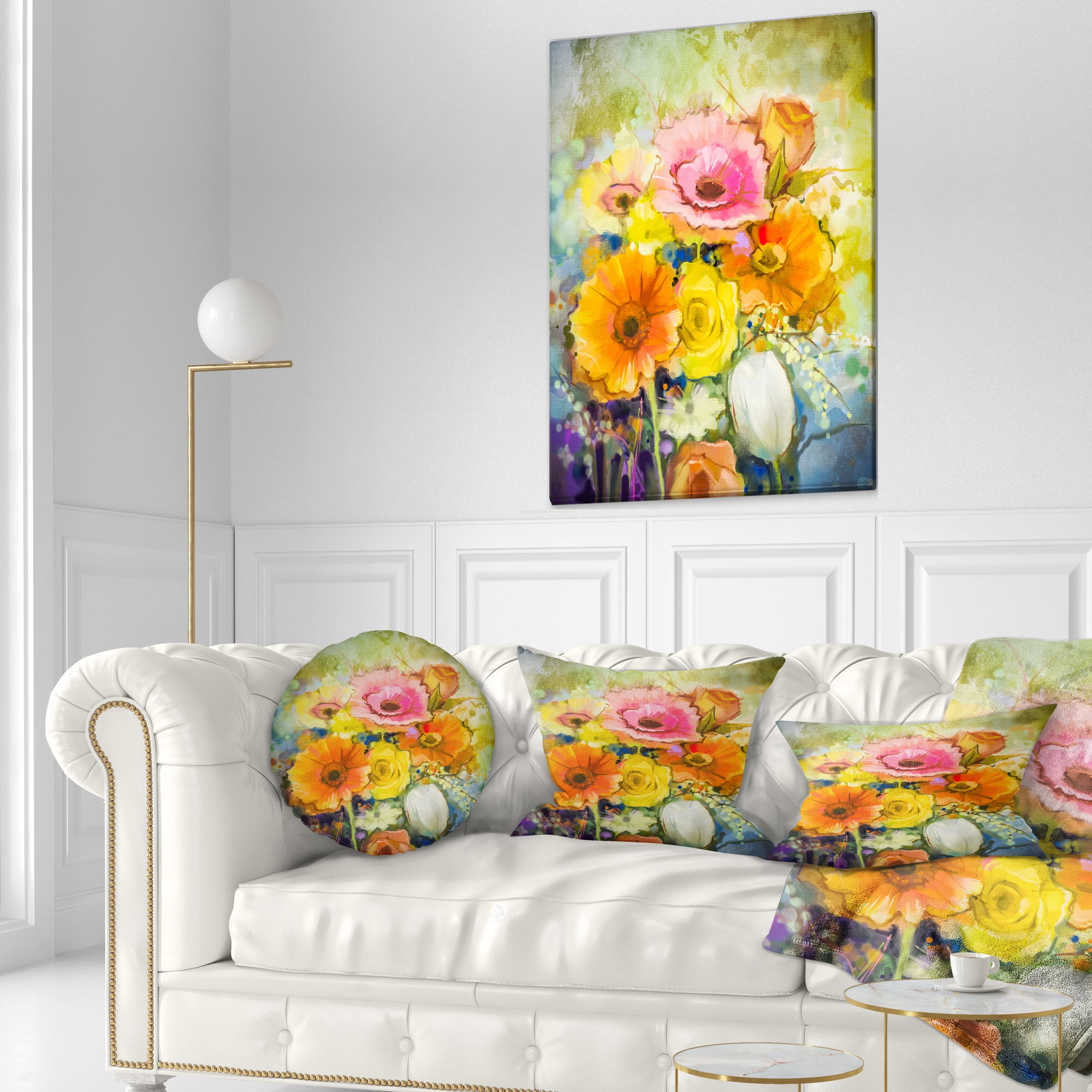 Designart White Gerbera Red Rose and Tulips - Floral Throw Pillow - 12x20