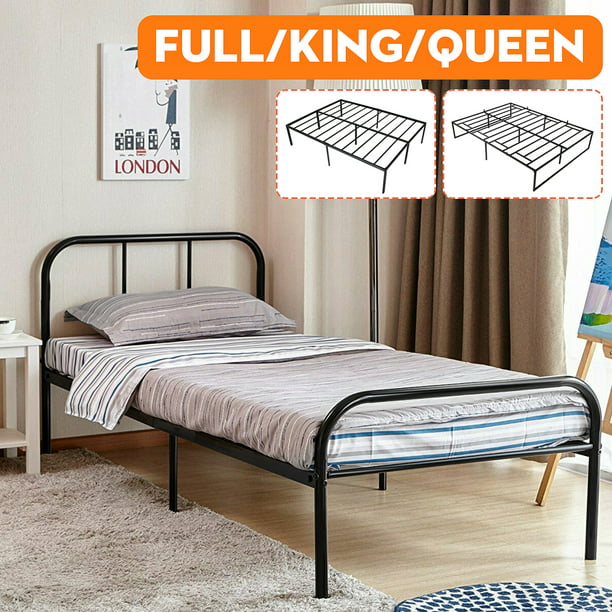 Heavy Duty Metal Bed Frame Platform, Tall King Bed Frame With Storage