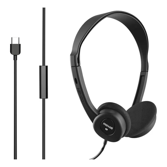 Maxell HP-101 On-Ear USB-C Headphones with Microphone, Black, 197326
