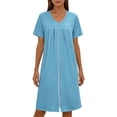 thumbnail image 5 of jtjvou Women's Front Zipper House Coat Short Sleeve Robe Lounge Zip Up Dress Loose Comfort Nightgown with Pockets Blue L, 5 of 6