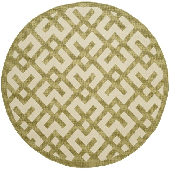 SAFAVIEH Courtyard Alvin Geometric Indoor/Outdoor Area Rug, 5'3" x 5'3" Round, Beige/Green