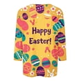 thumbnail image 4 of ZVAVZ T-Shirts de Pâques pour Femmes, Blouse à Col Rond Imprimé Lapin de Pâques, Manches 3/4, Jaune m, 4 of 5