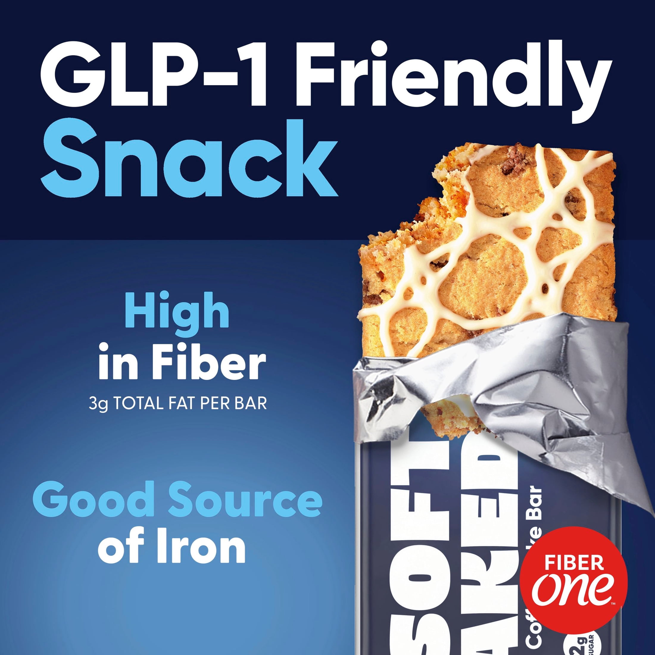 Fiber One Soft Baked Cinnamon Coffee Cake Bars, Fiber Snacks, Mega Pack, 18 Ct, 16 oz