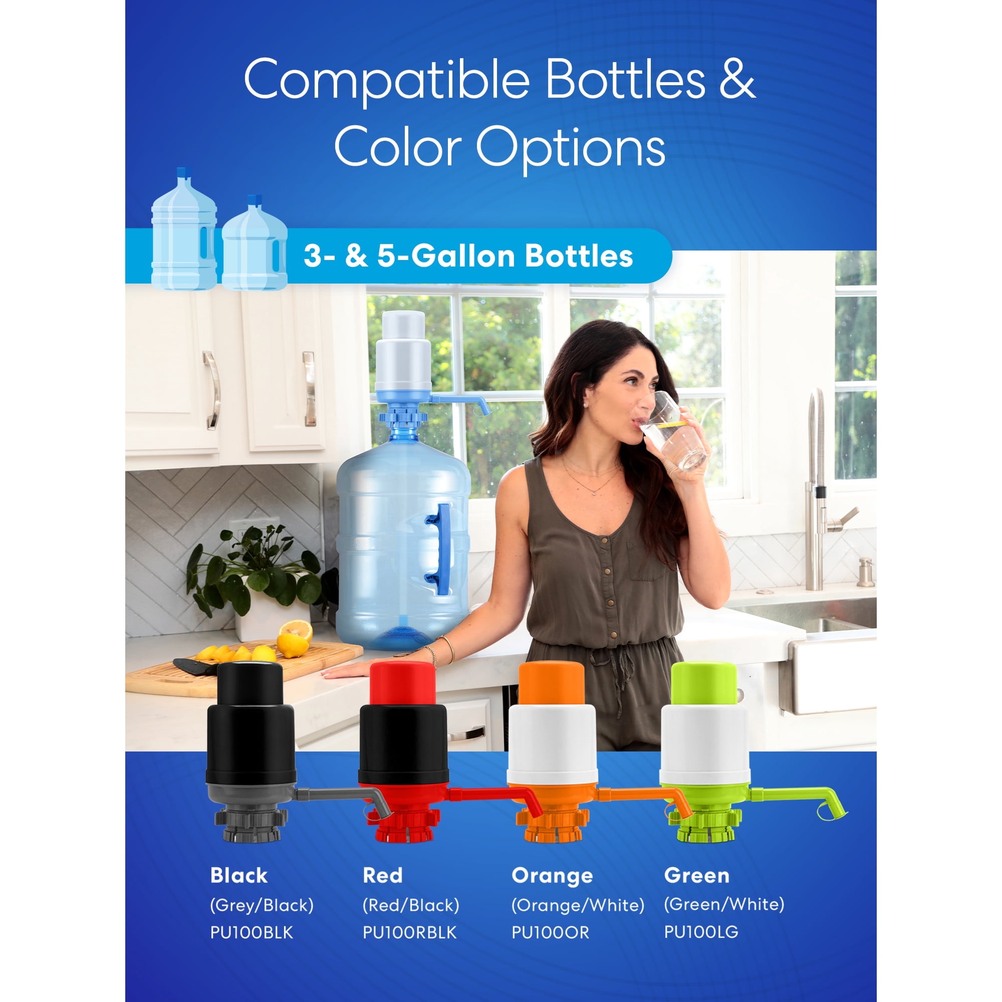 Brio Universal 5 Gallon Manual Beverage Water Pump Made of Sturdy Plastic, Blue