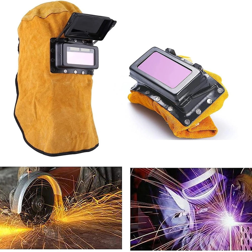 1Pc Welding Mask Solar Auto Darkening Filter Lens Welder Cow Leather Welding Helmet Mask Hood Cap For Welding Protection