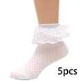 thumbnail image 2 of LYMAYTER 5 Pack Dress Socks ‌for Kids Girls Cute Solid Color Ankle Socks Double Ruffle Princess Socks 1-13Y, 2 of 7