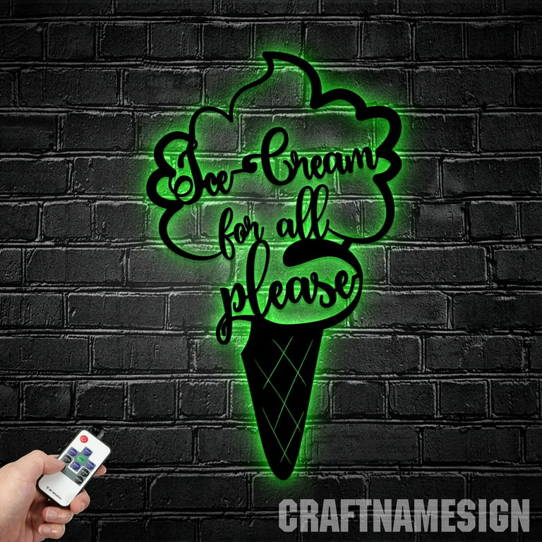 Craftnamesign Ice Cream Shop Metal Wall Art with LED Lights, Ice