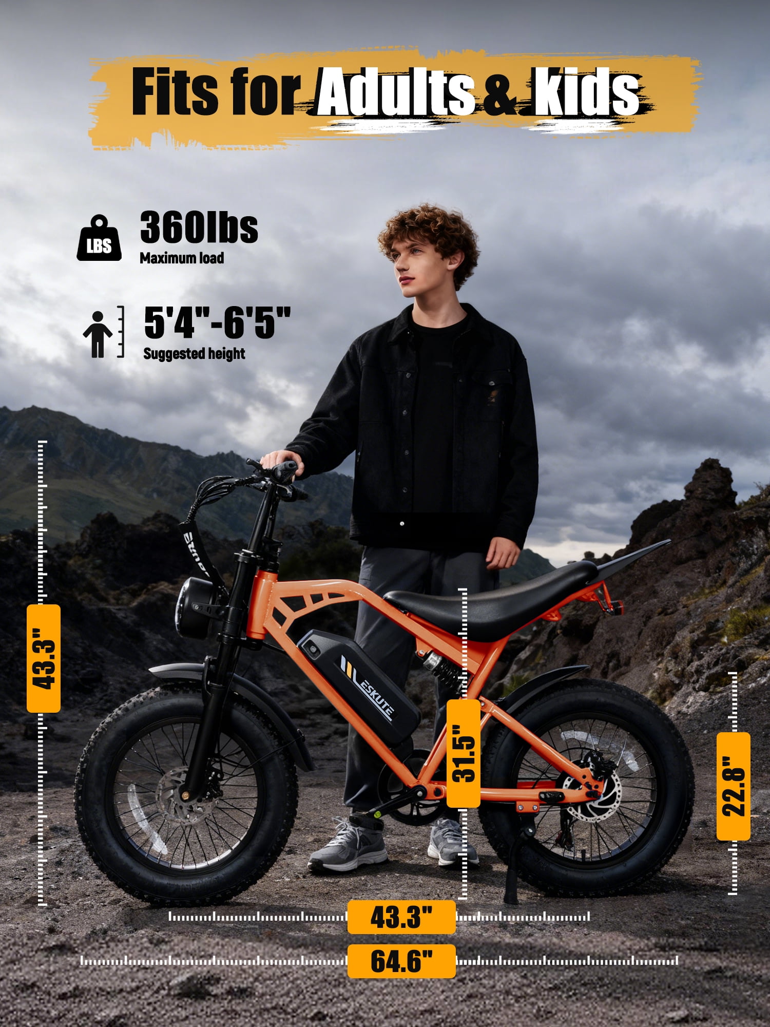 ESKUTE Electric Bike for Adults, 29MPH Dirt E-Bike, 48V 20.8Ah Battery, 20"x4.0" Fat Tires, 80-Mile Range, NFC Unlock, 7-Speed, Dual Suspension, Pink