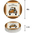 thumbnail image 1 of FMSHPON Happy Halloween Truck with Gnome Pumpkins Plaid Texture Set of 8 Round Coaster for Drinks, Absorbent Ceramic Stone Coasters Cup Mat with Cork Base for Home Kitchen Room Coffee Table Bar Decor, 1 of 6