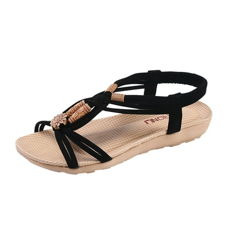 CHOII 50% Clearance Women Fashion Flat Large Size Casual Sandals Beach Shoes Women Wedge Slippers Ergonomically Designed to Free Your Feet Gladiator Sandals Ankle Strap Sandals Comfort Sandals Black/8