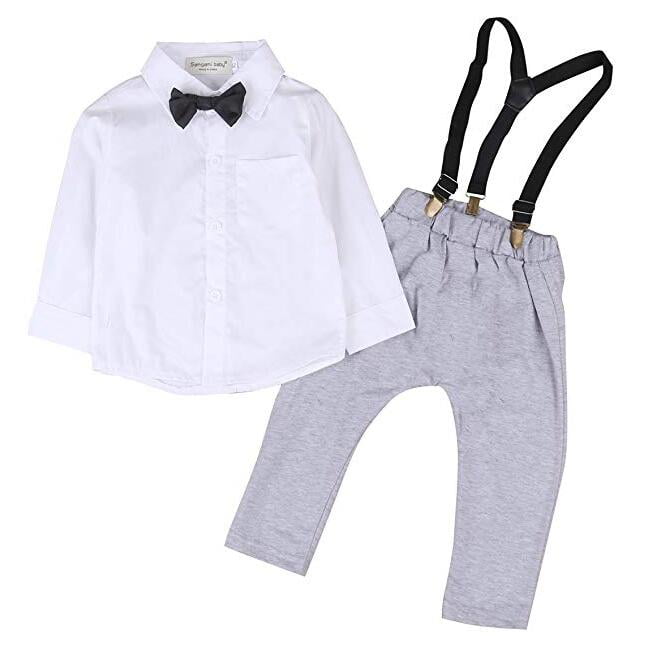 Anmino Toddler Boys Gentleman Outfit Suit Bowtie Shirt Suspender Bid Pants Overalls Sets