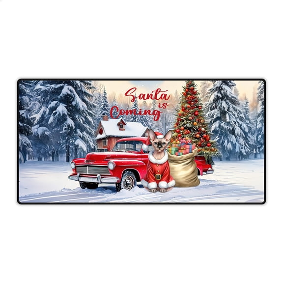Santa is Coming Sphynx Merry Christmas Xmas Noel Truck Tree Desk Mat Full Keyboard Mouse Pad Cat Lover Kitten Owner Gifts Idea Large Mousepad - 02023