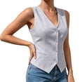thumbnail image 4 of Vest Sleeveless V Neck Button Front Solid for Women Sunny Weekend Seasonal Favorite Casual Dressing Daily Commute Everyday Outfit Season Shift Summer Outfits, 4 of 6