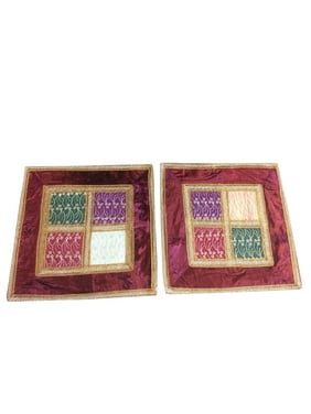 Mogul Indian Ethnic Cushion Cover Maroon Embroidered Cotton Patchwork Decorative Pillow Case