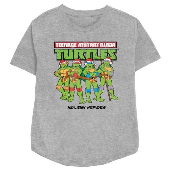 Women's Teenage Mutant Ninja Turtles Distressed Holiday Heroes  Graphic Tee Athletic Heather Small