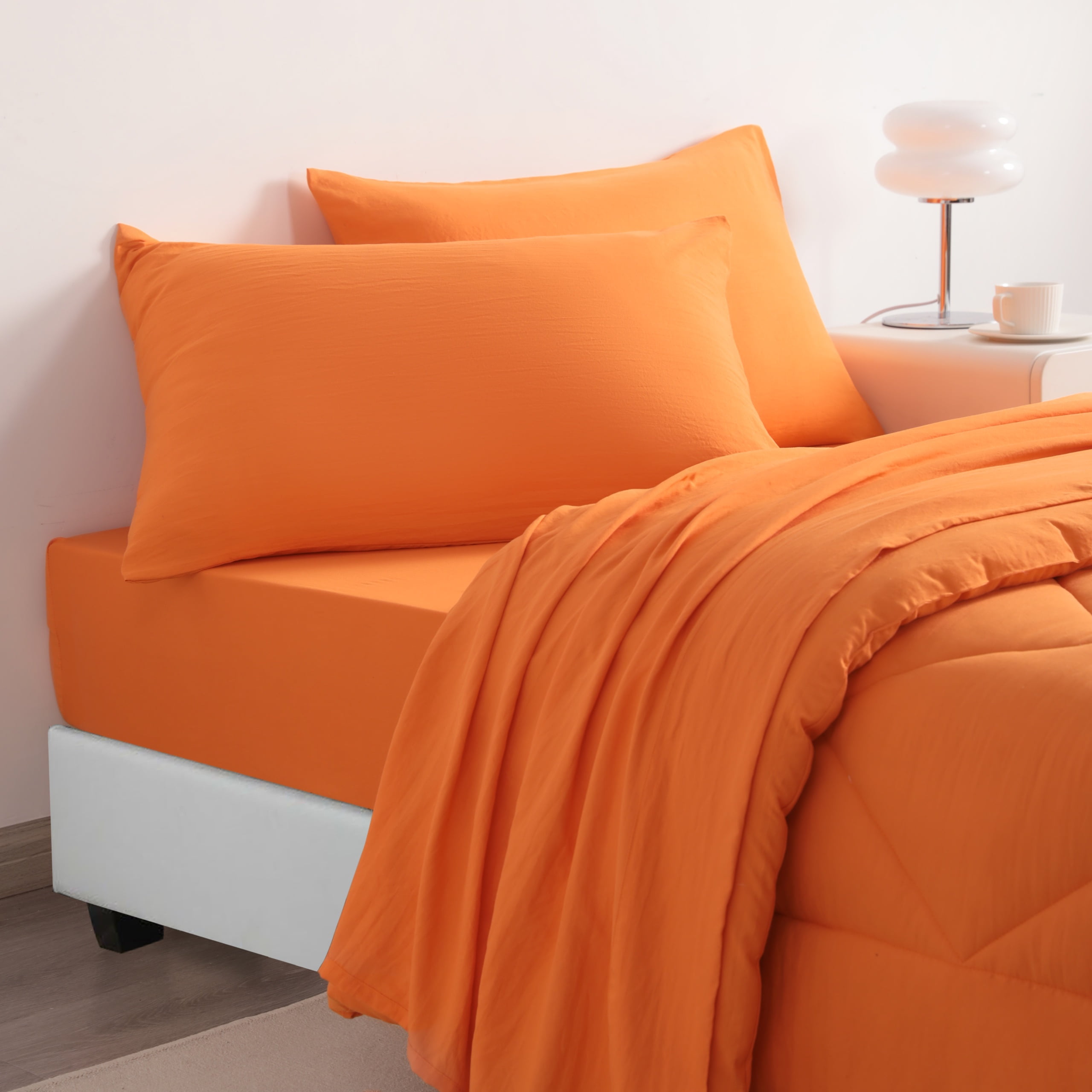Ntbay 5 Piece Twin Bedding Comforter Set, Ultra Soft and Breathable Bed in a Bag, Includes Quilted Comforter, Fitted Sheet, Flat Top Sheet, 2 Envelope Pillowcases, Orange