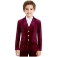 thumbnail image 1 of Raenseen Boys' Velvet Blazer With Notched Lapel Suit Jacket Blazer Coat Dinner Jacket 3 Buttons Slim Burgundy 4, 1 of 7