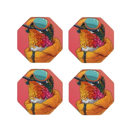 

Honeii Hip Hummingbird In Jacket Print Leather Coaster Set of 4 Ideal for Safeguarding Your Furniture from Drinks Spills and Effortless Cleanup-Octagon