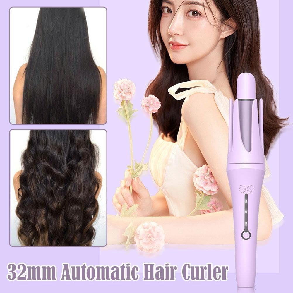 Automatic Hair Curler, Curling Wand28mm,Travel Automatic Curling Iron Fast Heating,3-Speed Adjustable Temperature Curing Wand,Curling Tongs 360° Rotating for Long Hair,Purple