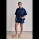 thumbnail image 5 of Conjuntos de 2 Piezas para Mujer: Camisa Vaquera Azul de Corta con Botones y Pantalones Cortos de Mezclilla de Cintura Alta. Azul Oscuro S, 5 of 10