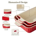 thumbnail image 4 of vancasso Baking Dish Set, Ceramic Bakeware Sets of 3, Casserole Dishes for Oven, Lasagna Pan Deep, Rectangular Baking Pan Set with Handles for Baking, Red, 4 of 9