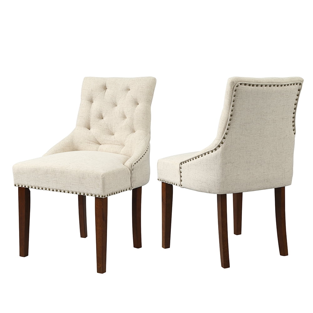 Kepooman Elegant Medieval Upholstered Dining Chairs Set of 6, Tufted High Back Armless Home Chairs with Nailed Trim Solid Wood Legs, Accent Chairs for Dining Room/Living Room/Kitchen, Beige Kepooman Elegant Medieval Upholstered Dining Chairs Set of 6, Tufted High Back Armless Home Chairs with Nailed Trim Solid Wood Legs, Accent Chairs for Dining Room/Living Room/Kitchen, Beige