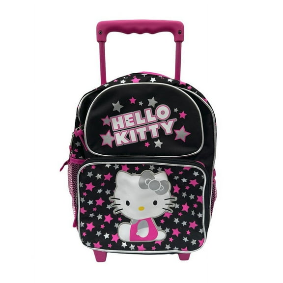 Sanrio Hell Kitty Pink and Silver Stars Pre-K small toddler size rolling backpack