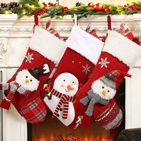 Gcvizuso Christmas Stockings, Clearance Christmas Decor, Christmas Large Stockings Plaid With Cuff Stocking Decor Gift Bag