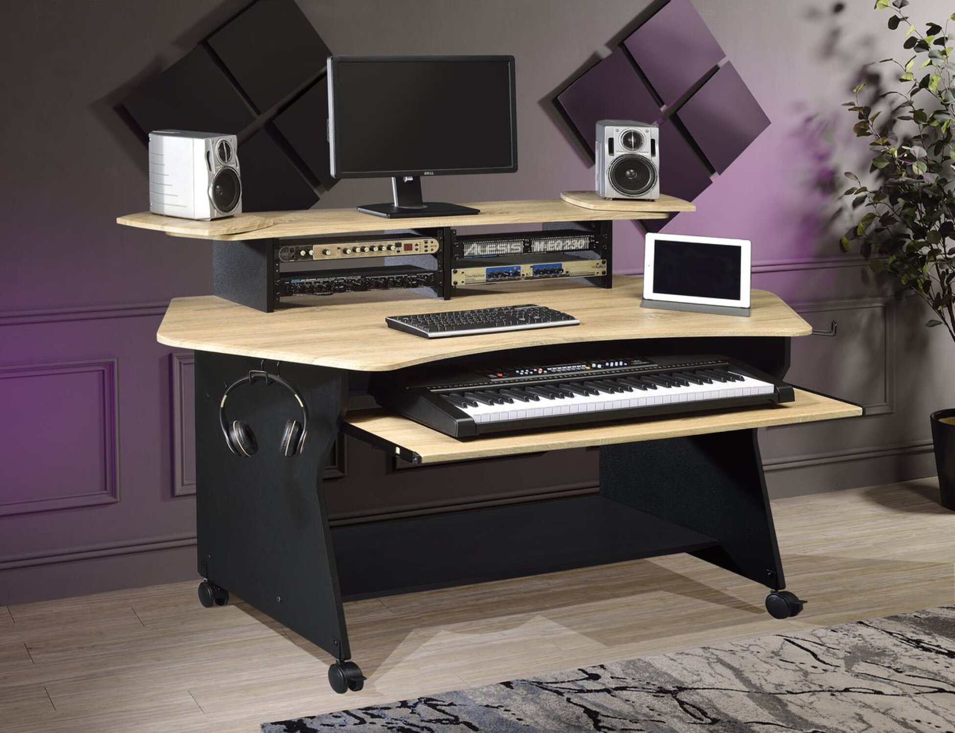 Musiea IM100 Series Music Recording Studio Desk with 2 x 4U Rack, Gray