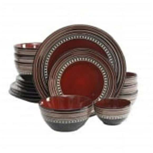 Gibson 92744.16 Elite Cafe Versailles Double Bowl Dinnerware Set, Red - 16 Piece