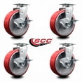 thumbnail image 2 of 6 Inch Red Poly on Cast Iron Swivel Caster Set with Roller Bearings and Brakes, 2 of 2