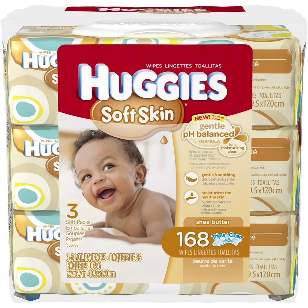 HUGGIES Soft Skin Shea Butter Baby Wipes, 56 sheets, (Pack of 3