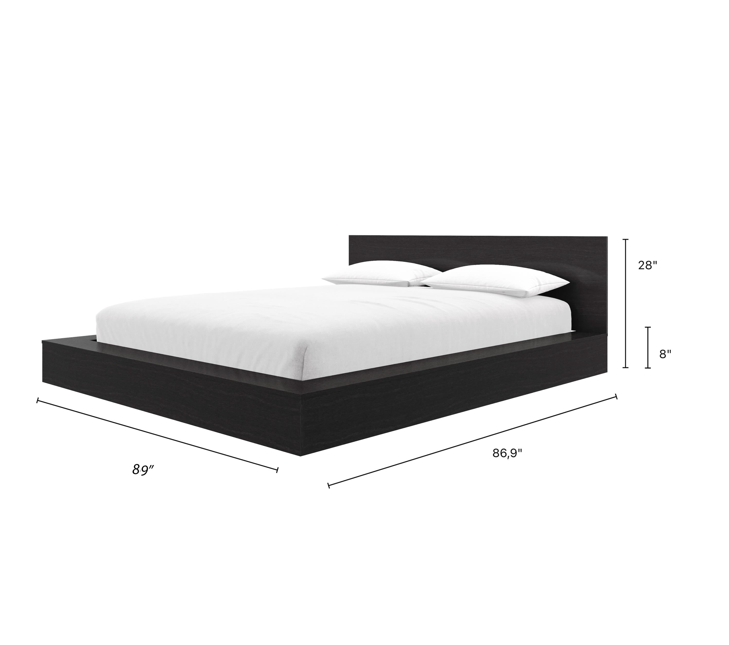 Nexera Kanso King Low Profile Wood Platform Bed with Headboard, Black Oak