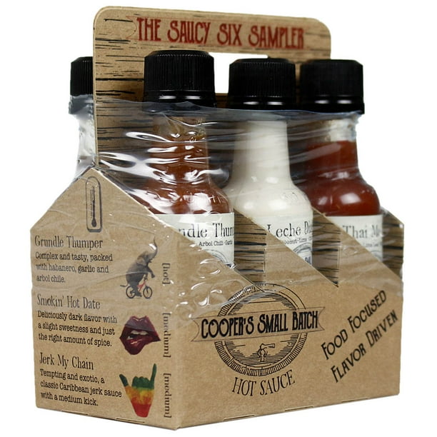 Cooper's Small Batch Saucy Six Sampler Hot Sauce Pack Gift Set Flavor