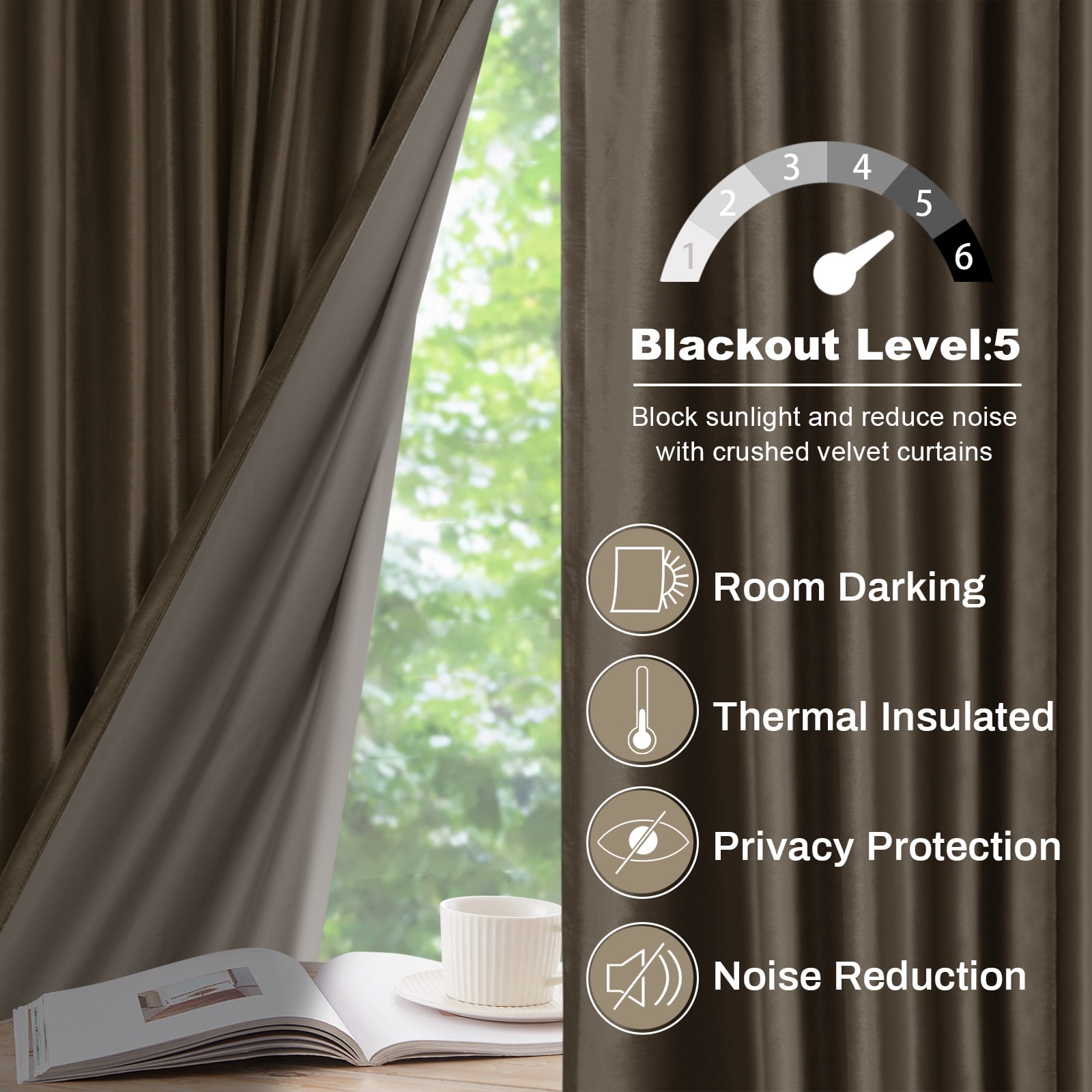 Lapalife 2 Panels Luxury Blackout Velvet Curtains, 84 inches Length Rod Pocket Thermal Insulated Soft Elegant Window Curtains for Bedroom Living Room, Taupe
