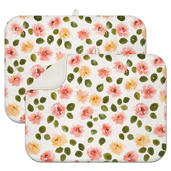 Printed Dish dry mat for Kitchen Counter 2 Pack Absorbent Reversible Drying Mats Microfiber Kitchen Countertop Protector Dishes Drying Pad Extra Large 18"x24" Dish Mat