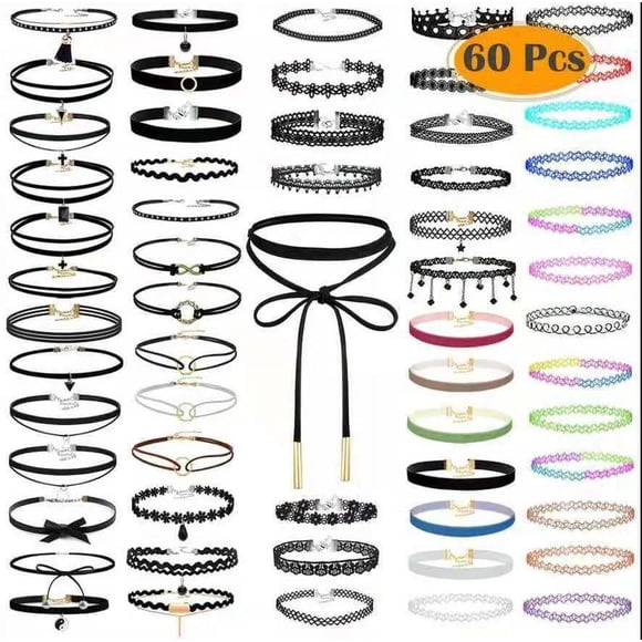 60Pcs Black Choker Necklaces Set for Teen Girls and Women