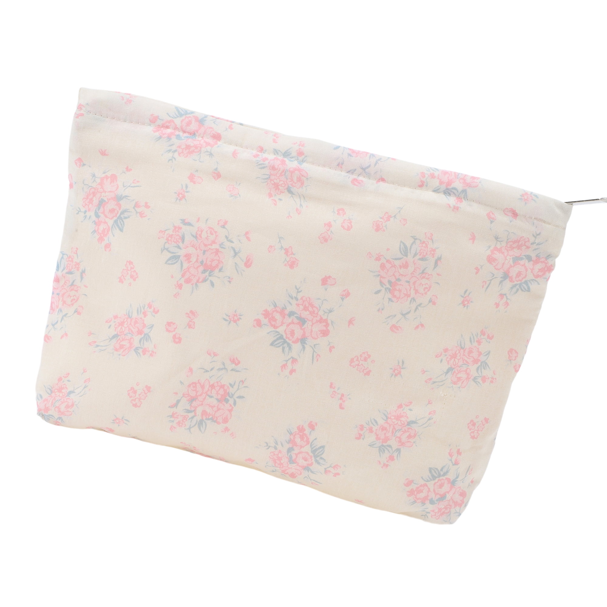 Unique Bargains 1Pc Women Portable Cotton Floral Clutch Storage Makeup Bag Light Pink