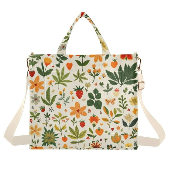 FORMRS Womens Corduroy Tote Bag Crossbody Shoulder Handbag with Pocket, Leaves Pattern