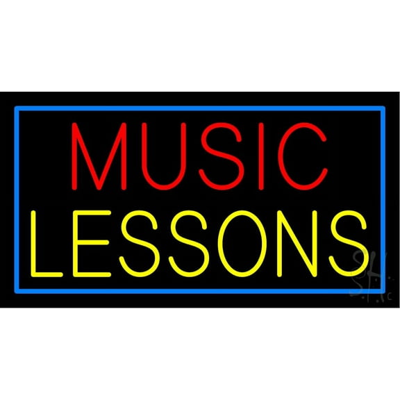 Music Lessons LED Neon Sign 13" Tall x 24" Wide - inches Black Square Cut Acrylic Backing, with Dimmer - Premium built indoor Sign for Studio, Club, Home décor, Event, Workshop, Storefront.