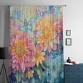 thumbnail image 5 of Pink Yellow Spring Floral Semi Sheer Curtains Drapes for Living Room,Bedroom,French Doors Window 72 Inches Long,Summer Flowers Dragonfly Watercolor Rod Pocket Chiffon Curtain Drapery Voile Panel, 5 of 6